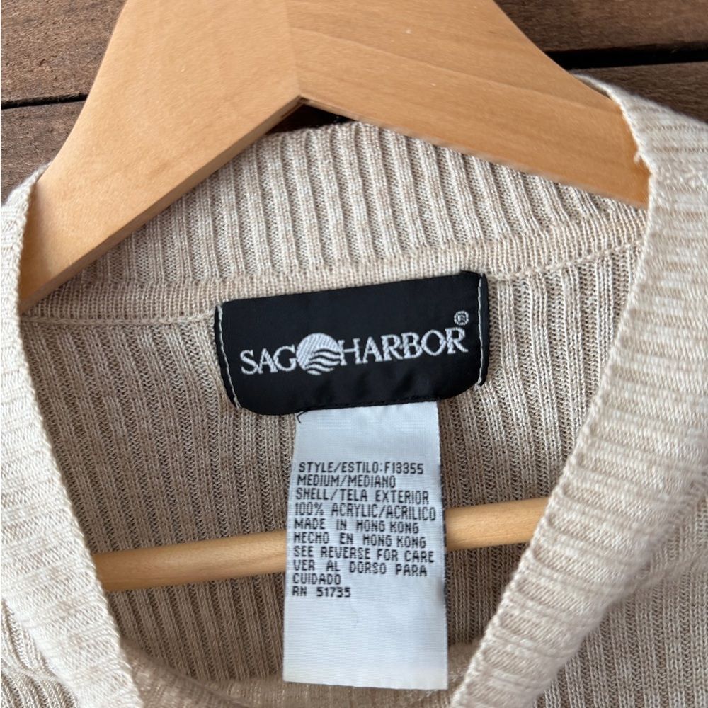 Vintage 90s Ribbed Mock Neck Sweater Sag Harbor Beige - Picture 11 of 12